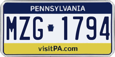 PA license plate MZG1794