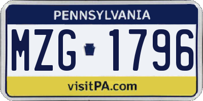 PA license plate MZG1796