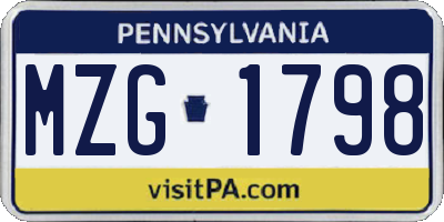 PA license plate MZG1798