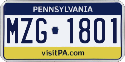 PA license plate MZG1801