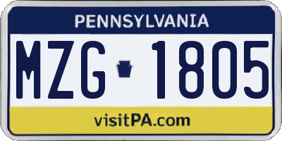 PA license plate MZG1805
