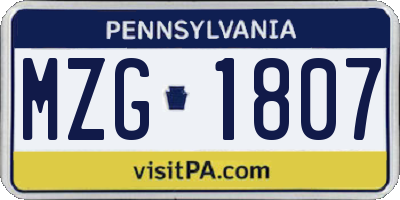 PA license plate MZG1807