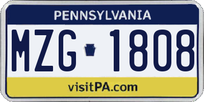 PA license plate MZG1808