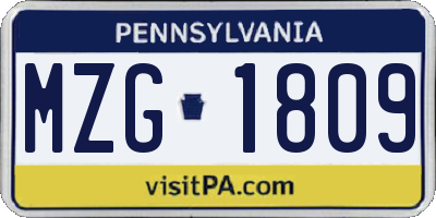 PA license plate MZG1809