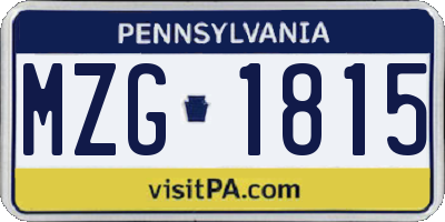 PA license plate MZG1815