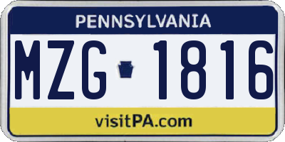 PA license plate MZG1816