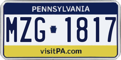 PA license plate MZG1817