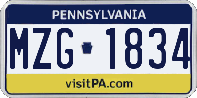 PA license plate MZG1834