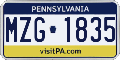 PA license plate MZG1835