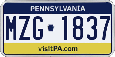 PA license plate MZG1837