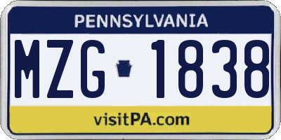 PA license plate MZG1838