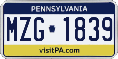 PA license plate MZG1839