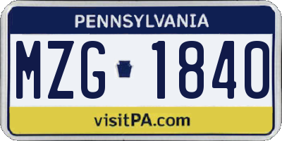PA license plate MZG1840