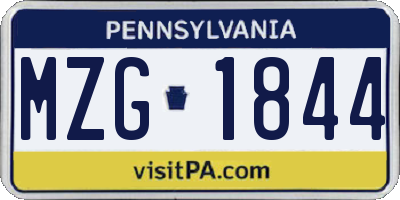 PA license plate MZG1844