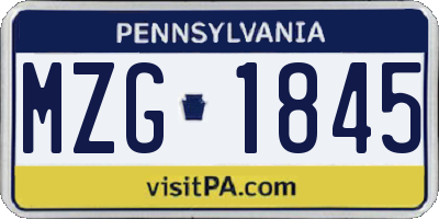 PA license plate MZG1845
