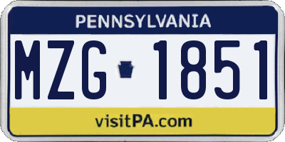 PA license plate MZG1851