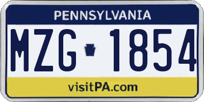 PA license plate MZG1854