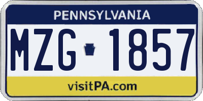 PA license plate MZG1857