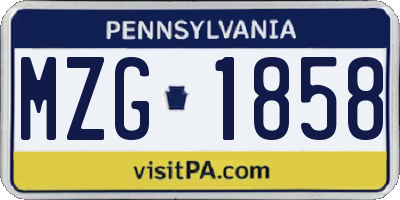 PA license plate MZG1858