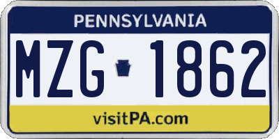 PA license plate MZG1862