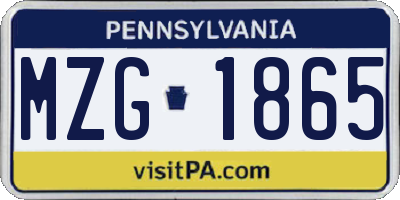 PA license plate MZG1865