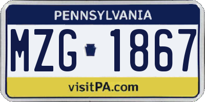 PA license plate MZG1867