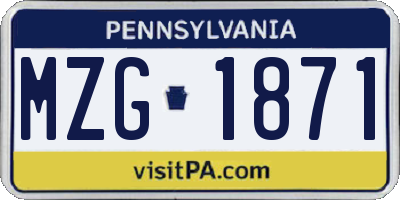PA license plate MZG1871