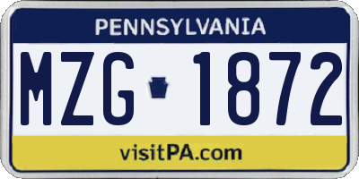 PA license plate MZG1872