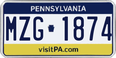 PA license plate MZG1874