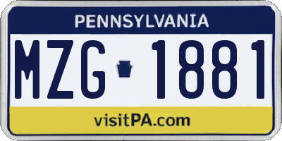 PA license plate MZG1881