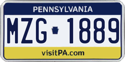 PA license plate MZG1889