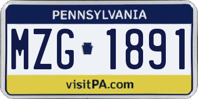 PA license plate MZG1891