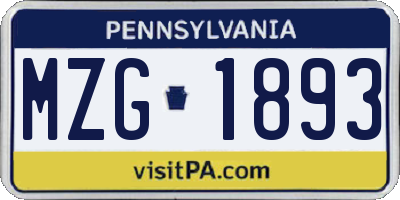 PA license plate MZG1893