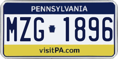 PA license plate MZG1896