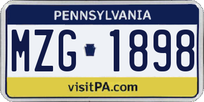 PA license plate MZG1898