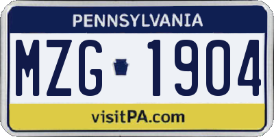 PA license plate MZG1904