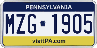 PA license plate MZG1905