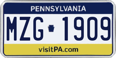 PA license plate MZG1909