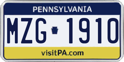 PA license plate MZG1910