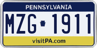 PA license plate MZG1911