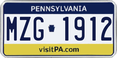 PA license plate MZG1912