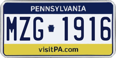 PA license plate MZG1916