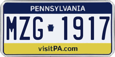 PA license plate MZG1917