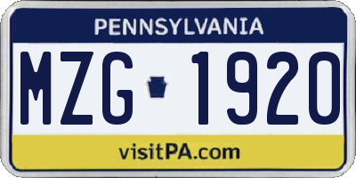 PA license plate MZG1920