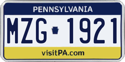 PA license plate MZG1921