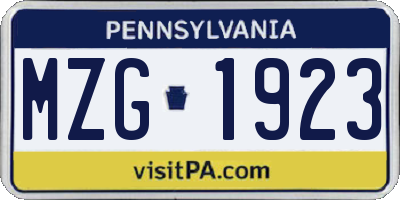 PA license plate MZG1923