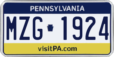 PA license plate MZG1924