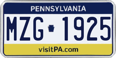 PA license plate MZG1925