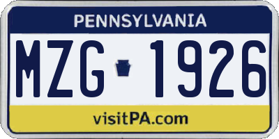 PA license plate MZG1926