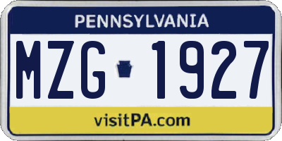 PA license plate MZG1927